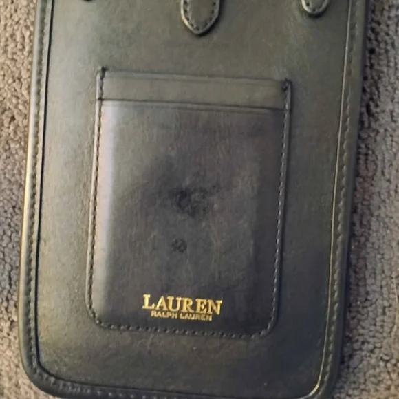 Lauren Ralph Lauren Black Leather Phone Crossbody with Gold Logo - Picture 3 of 7